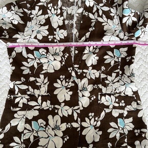 Land’s End 100% Linen Brown/White Floral Print Womens Blazer Classic Size 10 - Picture 6 of 15